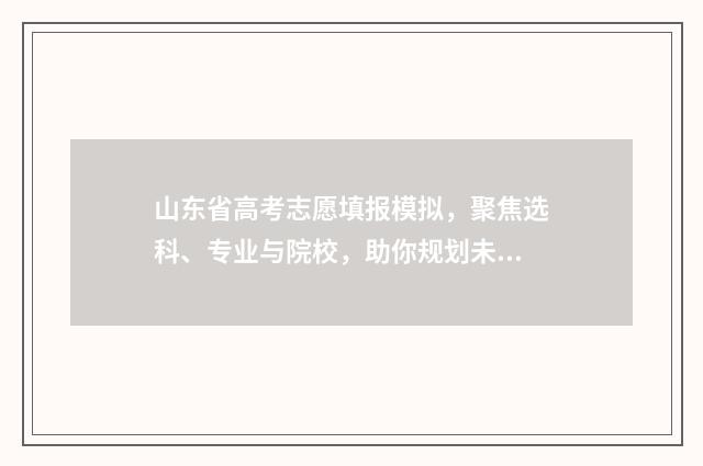 山东省高考志愿填报模拟，聚焦选科、专业与院校，助你规划未来！ 山东省春季高考本科有哪些院校