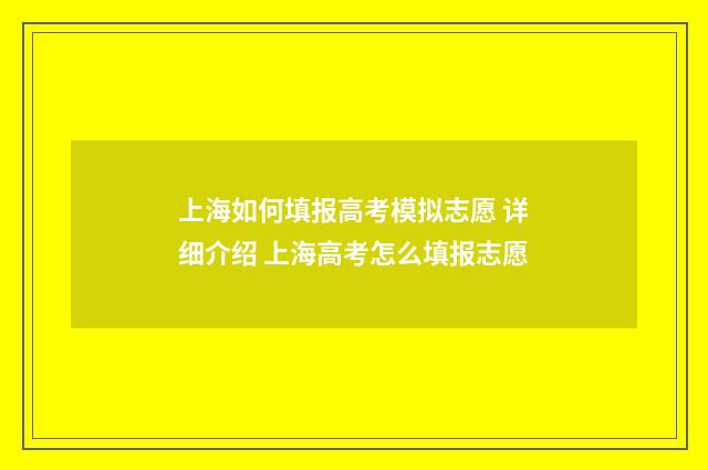 上海如何填报高考模拟志愿 详细介绍 上海高考怎么填报志愿