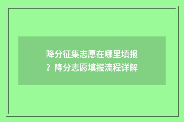 降分征集志愿在哪里填报？降分志愿填报流程详解