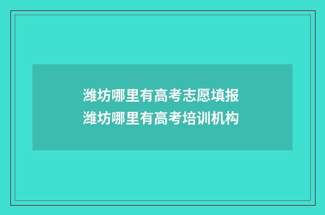 潍坊哪里有高考志愿填报 潍坊哪里有高考培训机构