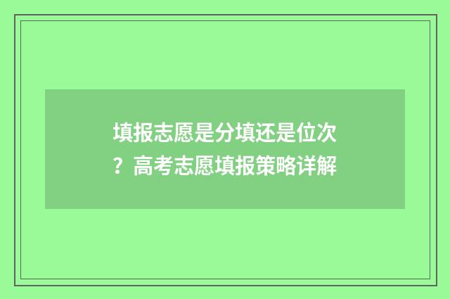 填报志愿是分填还是位次？高考志愿填报策略详解