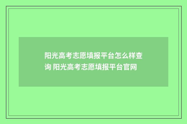 阳光高考志愿填报平台怎么样查询 阳光高考志愿填报平台官网