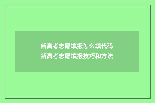 新高考志愿填报怎么填代码 新高考志愿填报技巧和方法