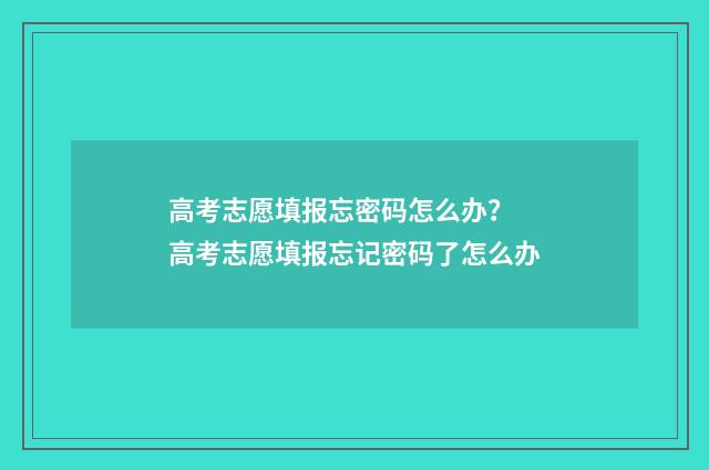高考志愿填报忘密码怎么办？ 高考志愿填报忘记密码了怎么办
