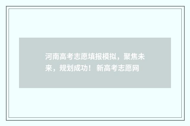 河南高考志愿填报模拟，聚焦未来，规划成功！ 新高考志愿网