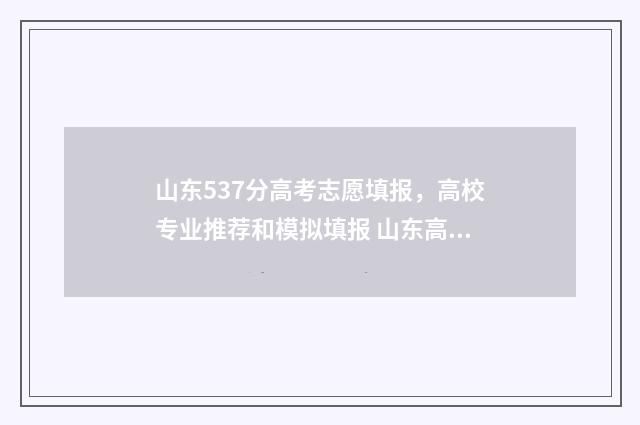 山东537分高考志愿填报，高校专业推荐和模拟填报 山东高考583分