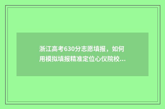 浙江高考630分志愿填报，如何用模拟填报精准定位心仪院校 浙江高考636分