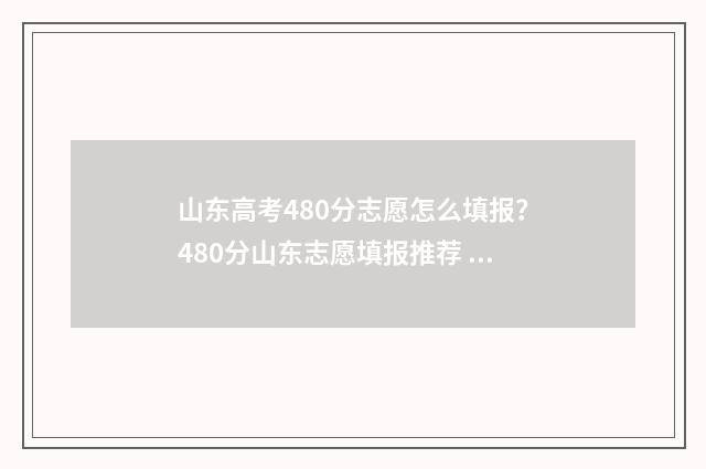 山东高考480分志愿怎么填报？480分山东志愿填报推荐 山东高考分数480分能上一本吗