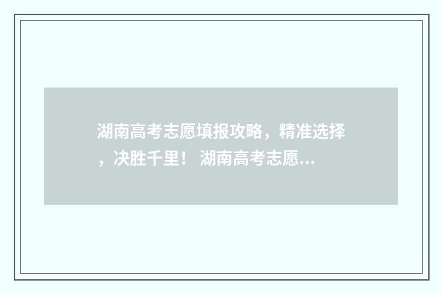 湖南高考志愿填报攻略，精准选择，决胜千里！ 湖南高考志愿填报系统网站入口
