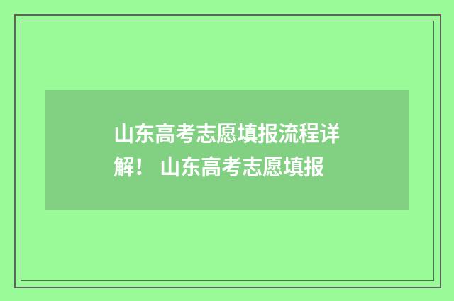 山东高考志愿填报流程详解！ 山东高考志愿填报