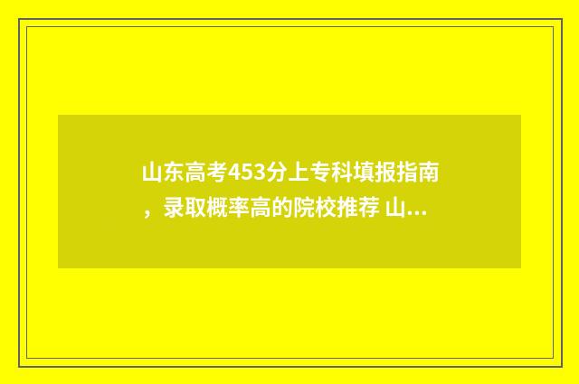 山东高考453分上专科填报指南，录取概率高的院校推荐 山东高考分数499