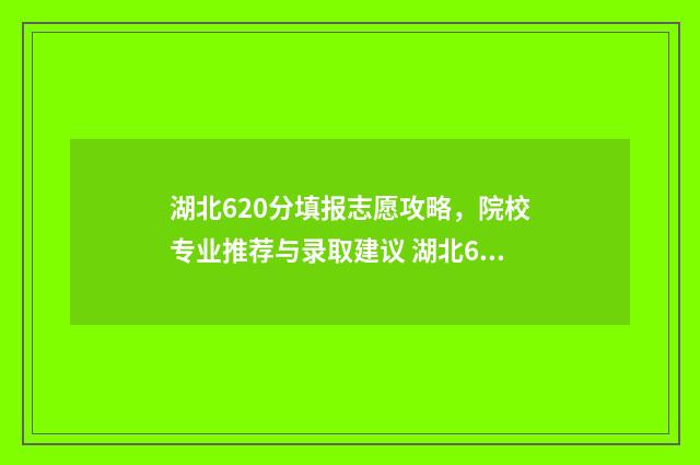湖北620分填报志愿攻略，院校专业推荐与录取建议 湖北620分能上的大学
