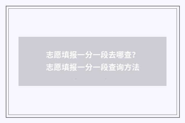 志愿填报一分一段去哪查？志愿填报一分一段查询方法