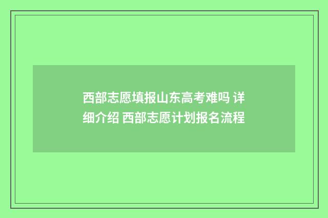 西部志愿填报山东高考难吗 详细介绍 西部志愿计划报名流程