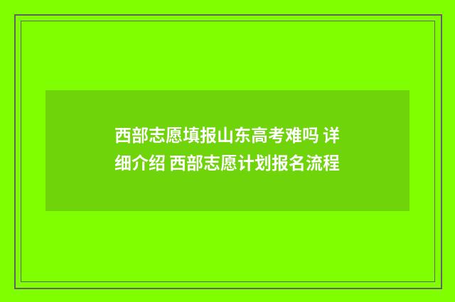 西部志愿填报山东高考难吗 详细介绍 西部志愿计划报名流程