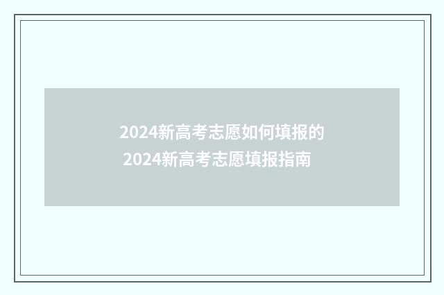 2024新高考志愿如何填报的 2024新高考志愿填报指南