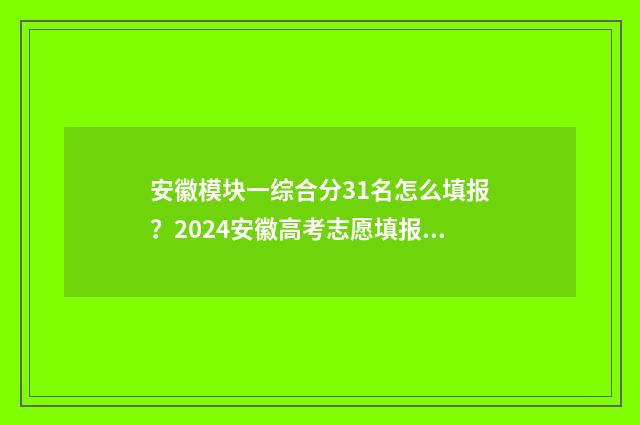 安徽模块一综合分31名怎么填报？2024安徽高考志愿填报指南 安徽省模块一是学什么的