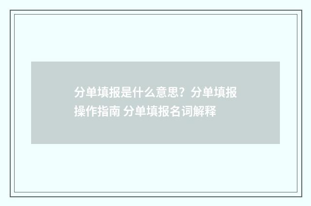 分单填报是什么意思？分单填报操作指南 分单填报名词解释