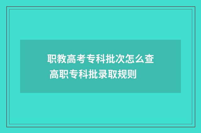 职教高考专科批次怎么查 高职专科批录取规则