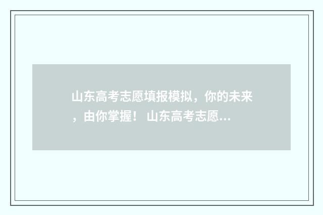 山东高考志愿填报模拟，你的未来，由你掌握！ 山东高考志愿填报