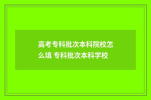 高考专科批次本科院校怎么填 专科批次本科学校