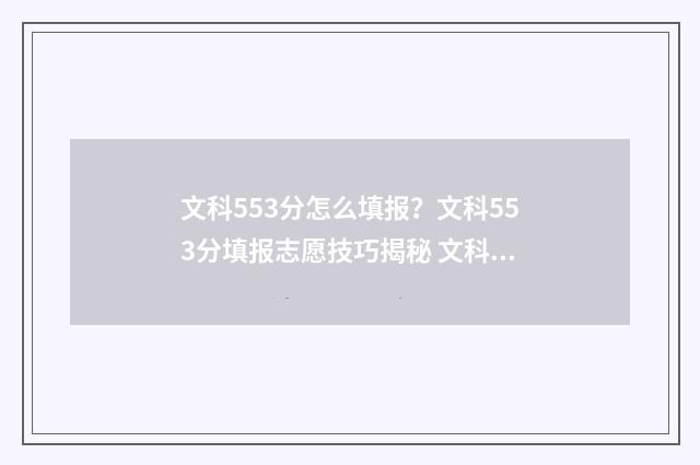 文科553分怎么填报？文科553分填报志愿技巧揭秘 文科593分