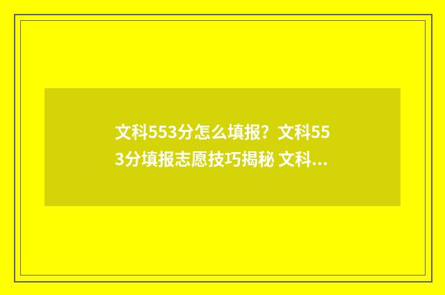 文科553分怎么填报？文科553分填报志愿技巧揭秘 文科593分