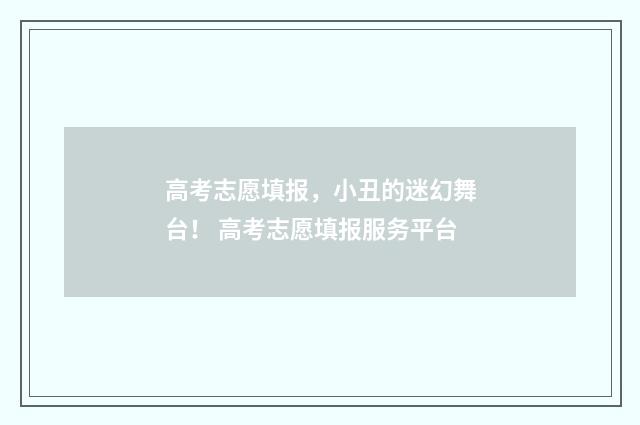 高考志愿填报，小丑的迷幻舞台！ 高考志愿填报服务平台