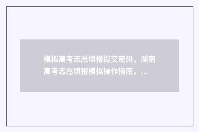 模拟高考志愿填报提交密码，湖南高考志愿填报模拟操作指南，安全提交有保障 模拟高考志愿填报