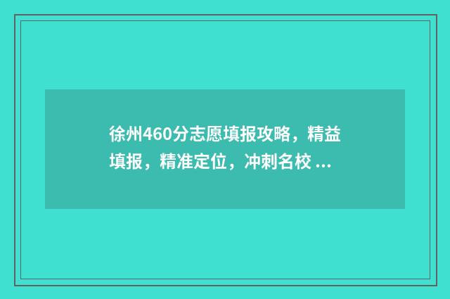 徐州460分志愿填报攻略，精益填报，精准定位，冲刺名校 徐州高考480分