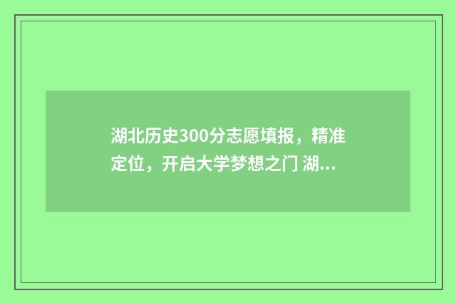 湖北历史300分志愿填报，精准定位，开启大学梦想之门 湖北历史类500分