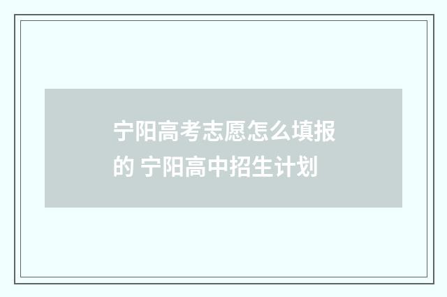 宁阳高考志愿怎么填报的 宁阳高中招生计划