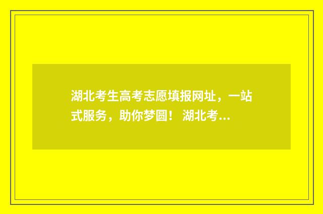 湖北考生高考志愿填报网址，一站式服务，助你梦圆！ 湖北考生高考志愿可填报两次吗