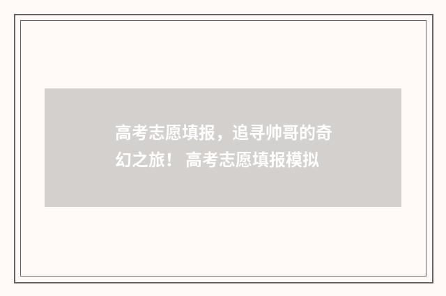 高考志愿填报，追寻帅哥的奇幻之旅！ 高考志愿填报模拟