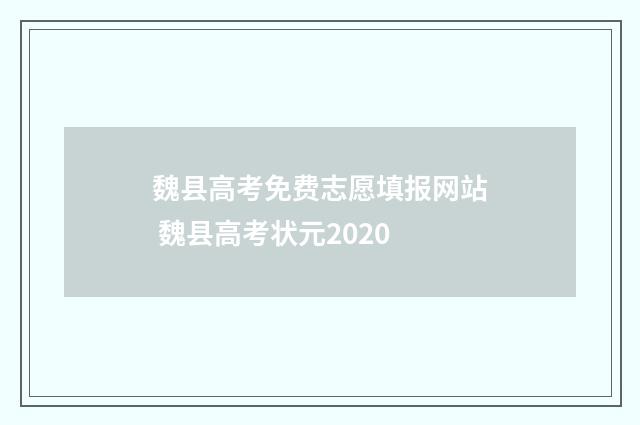 魏县高考免费志愿填报网站 魏县高考状元2020