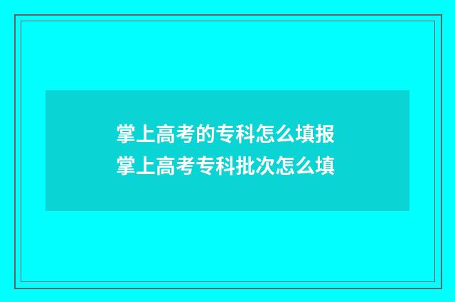掌上高考的专科怎么填报 掌上高考专科批次怎么填