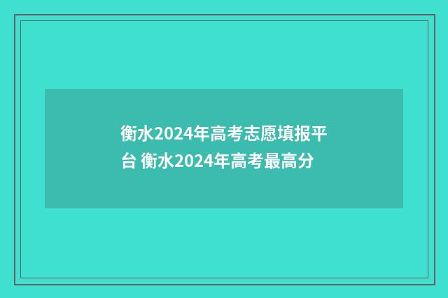 衡水2024年高考志愿填报平台 衡水2024年高考最高分