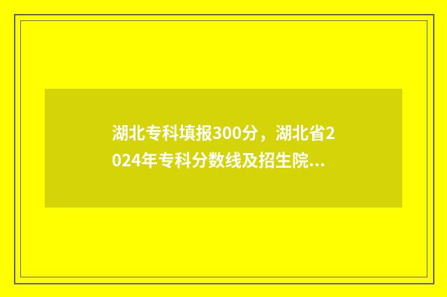 湖北专科填报300分，湖北省2024年专科分数线及招生院校汇总 湖北专科填报志愿时间