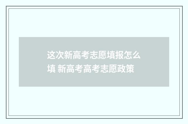 这次新高考志愿填报怎么填 新高考高考志愿政策
