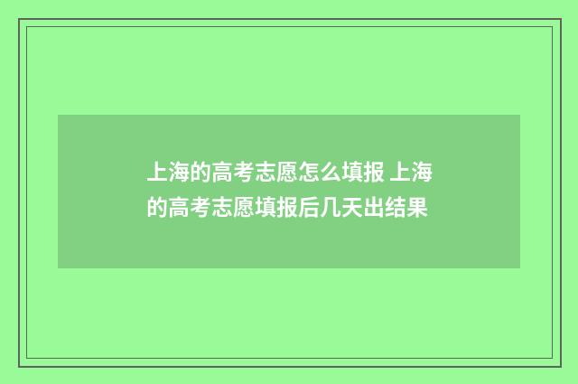 上海的高考志愿怎么填报 上海的高考志愿填报后几天出结果