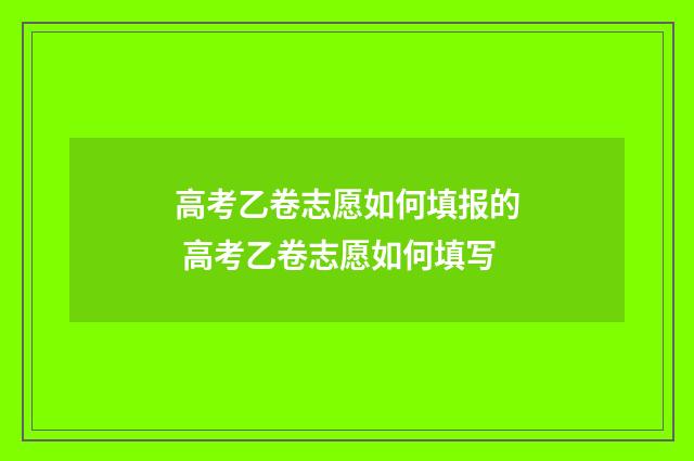 高考乙卷志愿如何填报的 高考乙卷志愿如何填写