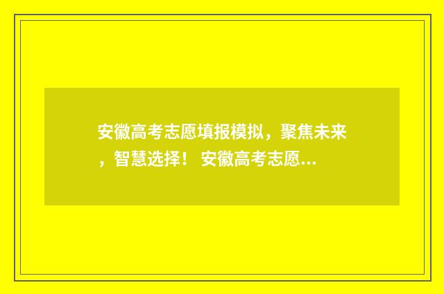 安徽高考志愿填报模拟，聚焦未来，智慧选择！ 安徽高考志愿填报咨询