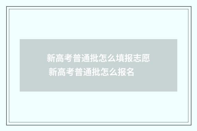 新高考普通批怎么填报志愿 新高考普通批怎么报名