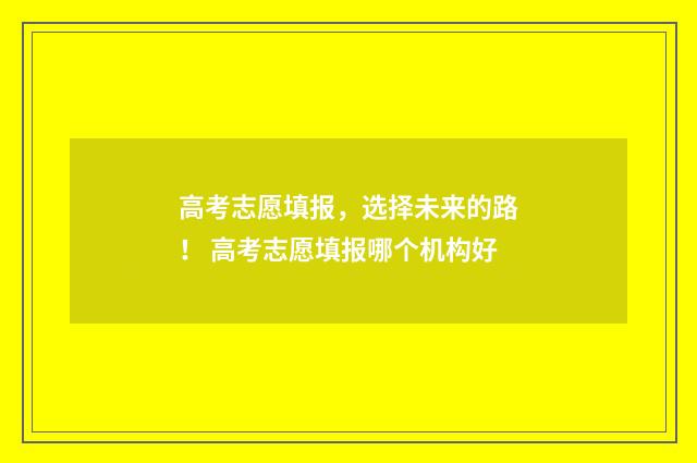 高考志愿填报，选择未来的路！ 高考志愿填报哪个机构好