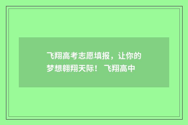 飞翔高考志愿填报，让你的梦想翱翔天际！ 飞翔高中
