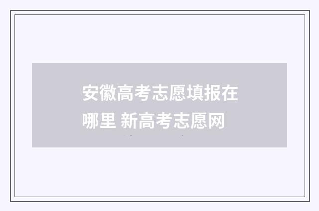 安徽高考志愿填报在哪里 新高考志愿网