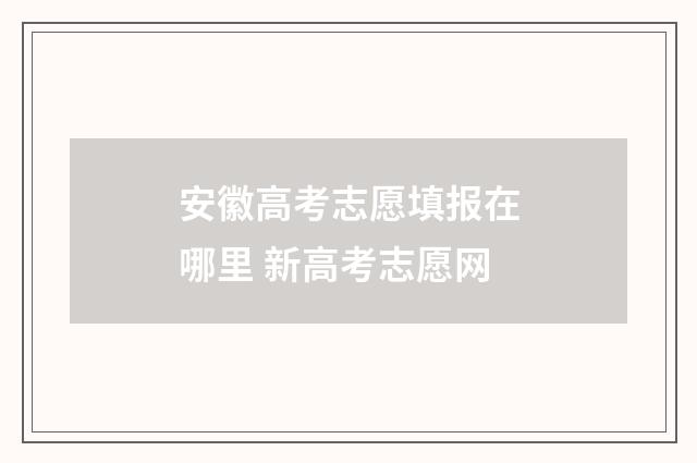 安徽高考志愿填报在哪里 新高考志愿网