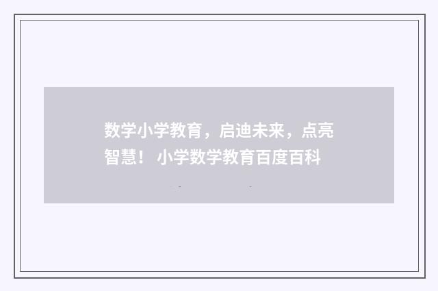 数学小学教育，启迪未来，点亮智慧！ 小学数学教育百度百科