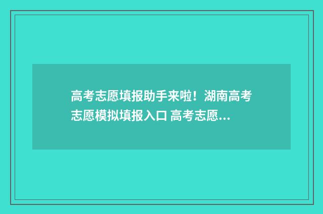 高考志愿填报助手来啦！湖南高考志愿模拟填报入口 高考志愿填报助手2024版