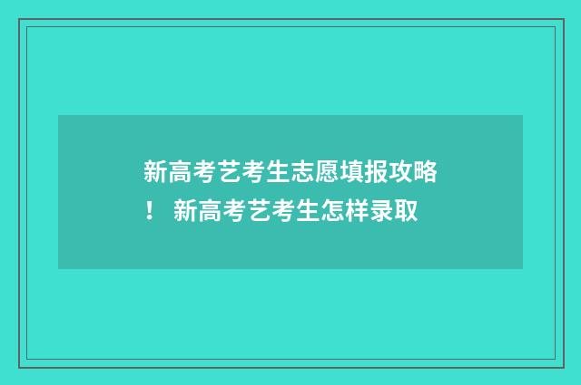 新高考艺考生志愿填报攻略！ 新高考艺考生怎样录取